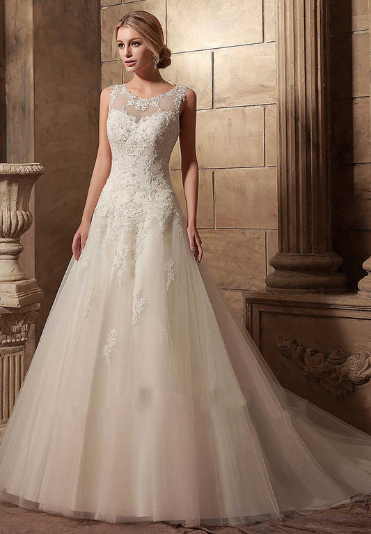 Elegant Lace A-line Wedding Dress with Sweetheart Illusion Neckline