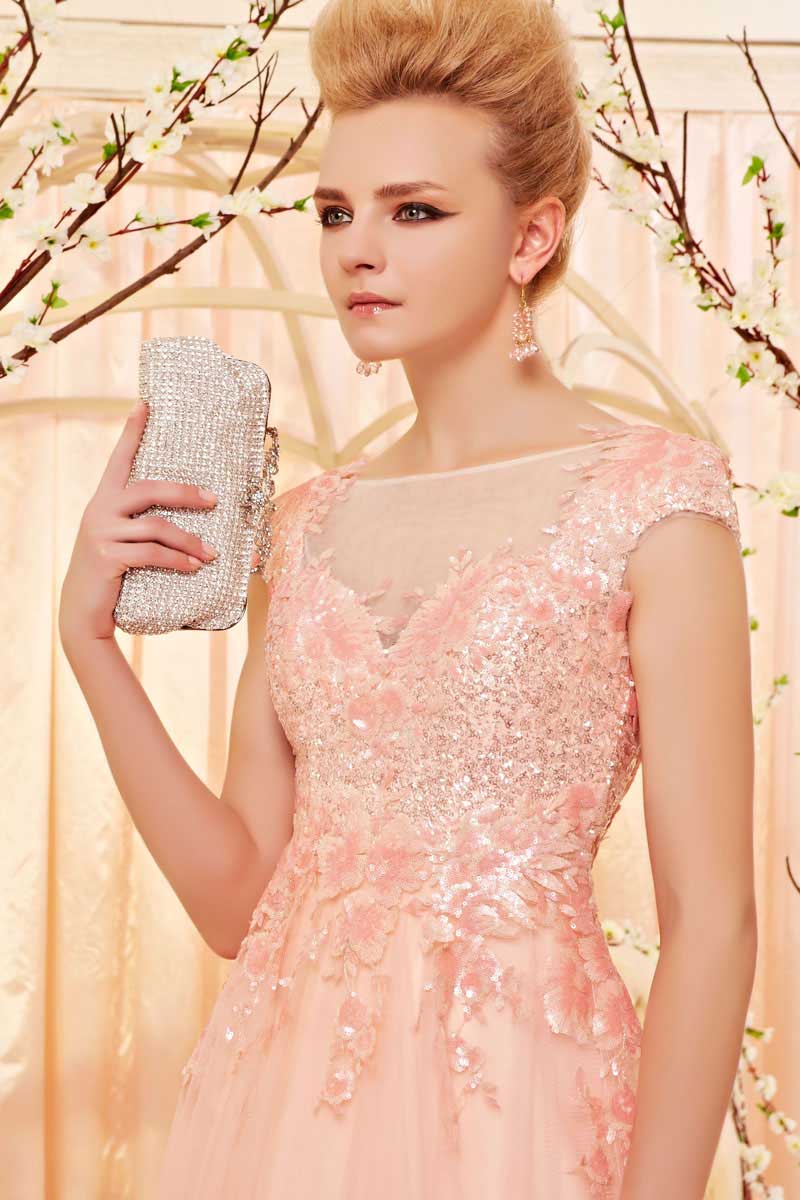 Sparkly Maxi Long Blush Pink Formal Gala Evening Dress