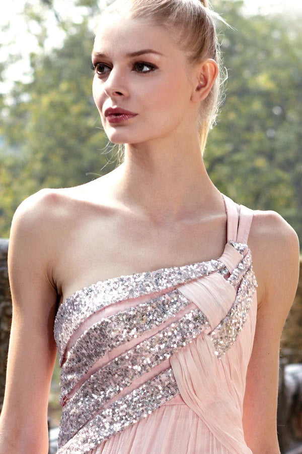 Blush Pink Maxi One Shoulder Grecian Goddess Prom Formal Evening Dress –  Sample Sale Dress