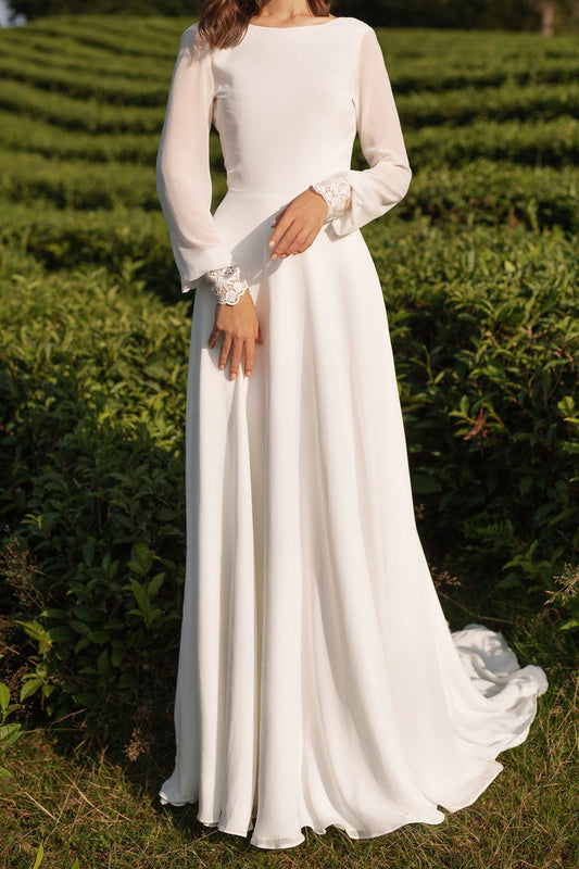 Boho Chiffon Wedding Dress with Long Sleeves ET3006