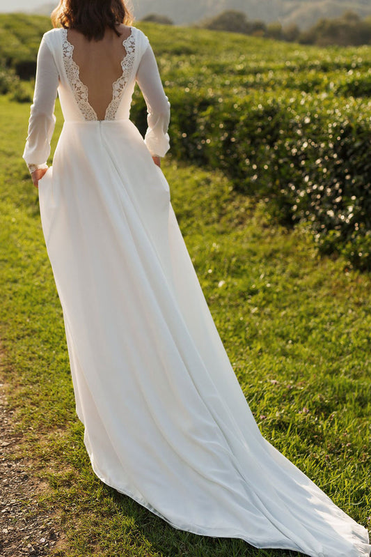 Boho Chiffon Wedding Dress with Long Sleeves ET3006