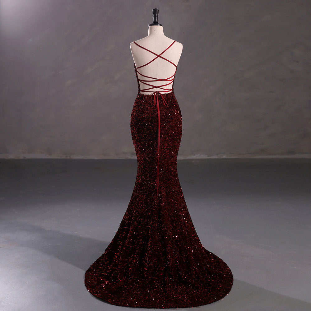 Sexy Burgundy Sequins Formal Prom Dress EN5408