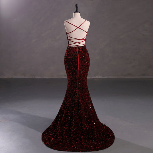 Sexy Burgundy Sequins Formal Prom Dress EN5408