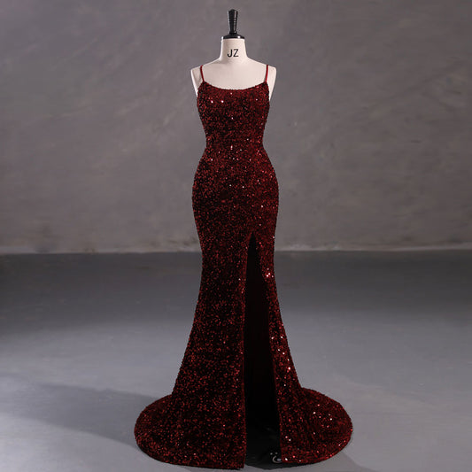 Sexy Burgundy Sequins Formal Prom Dress EN5408