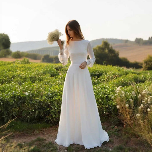 Boho Chiffon Wedding Dress with Long Sleeves ET3006