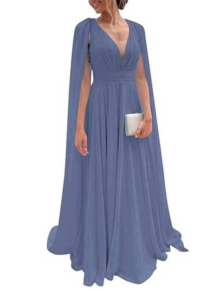 Dusty Blue Chiffon Grecian Formal Bridesmaid Wedding Party Dress XH1070