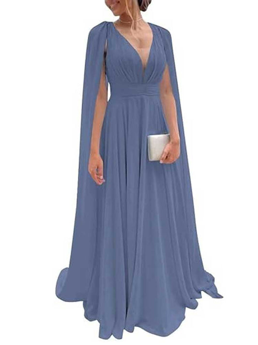 Dusty Blue Chiffon Grecian Formal Bridesmaid Wedding Party Dress XH1070