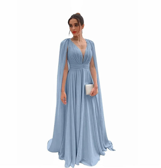 Dusty Blue Chiffon Grecian Formal Bridesmaid Wedding Party Dress XH1070