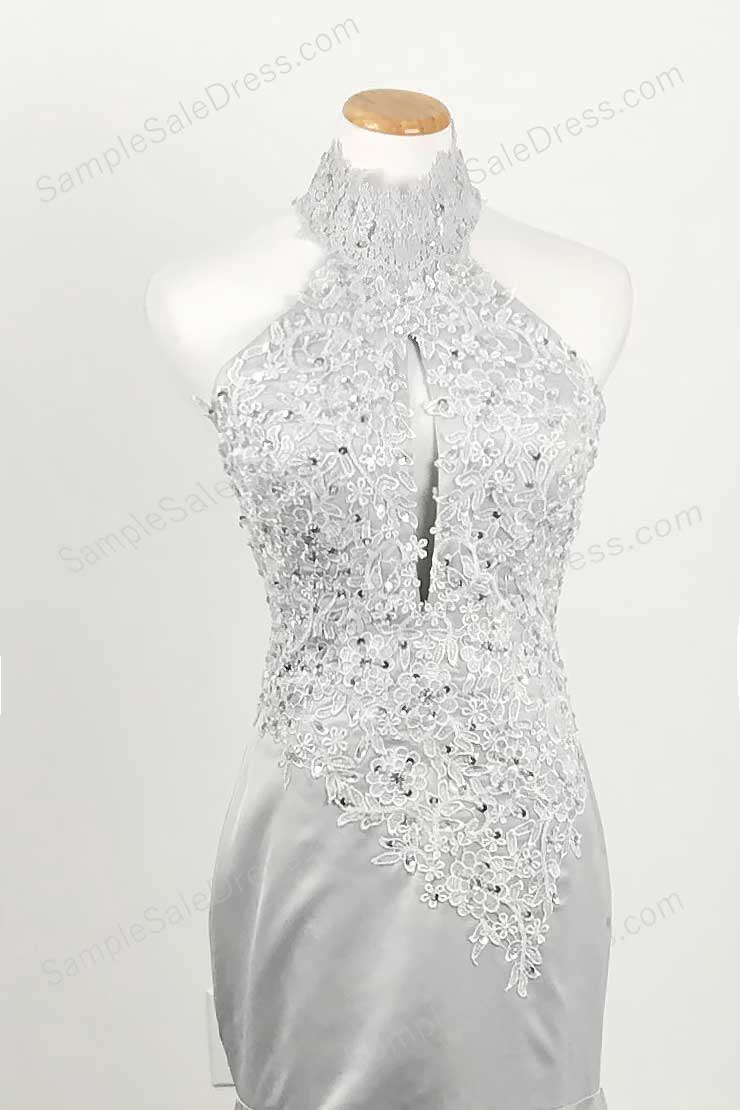 Gray Halter Lace Mermaid Prom Evening Dress XH1013