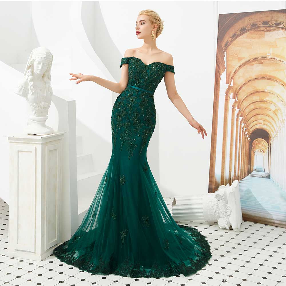 Forest Green Maxi Lace Mermaid Formal Prom Evening Dress XH1063