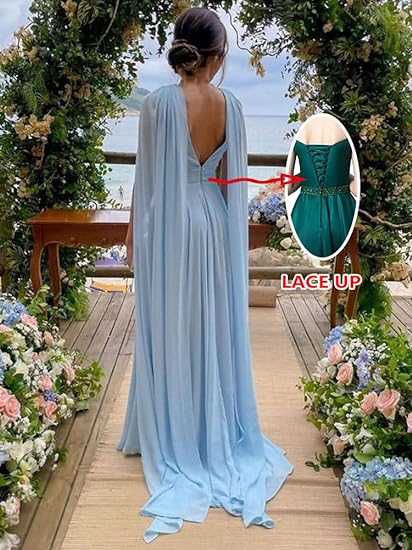 Light Blue Chiffon Grecian Formal Bridesmaid Wedding Party Dress XH1070