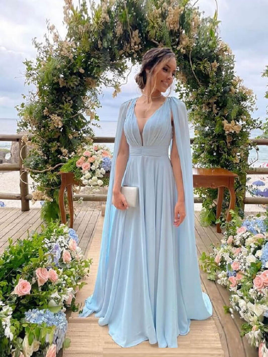 Light Blue Chiffon Grecian Formal Bridesmaid Wedding Party Dress XH1070