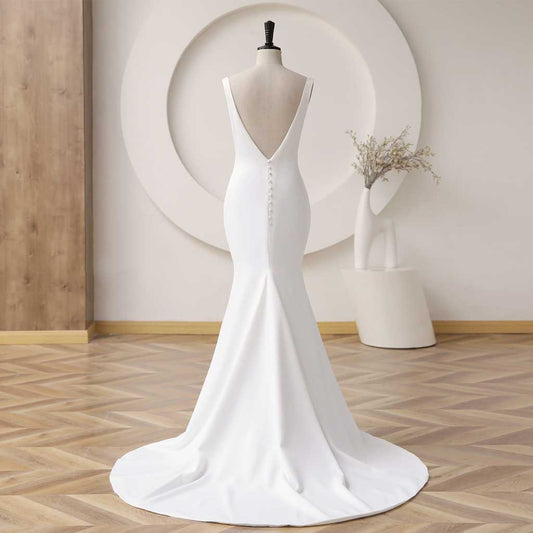 Elegant Simple Crepe Wedding dress Reception Wedding Dress