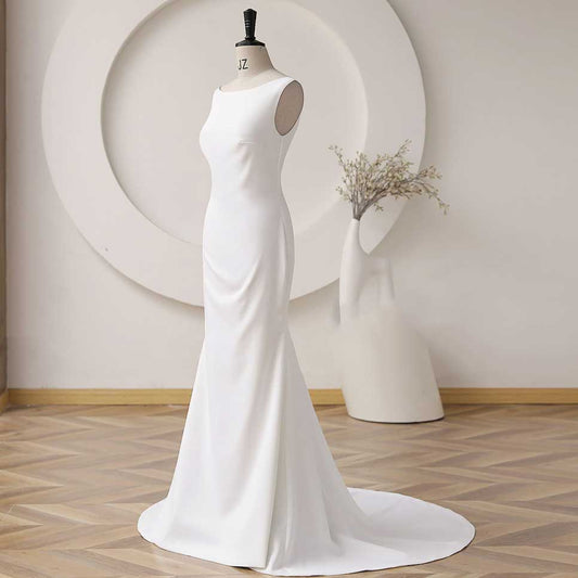 Elegant Simple Crepe Wedding dress Reception Wedding Dress