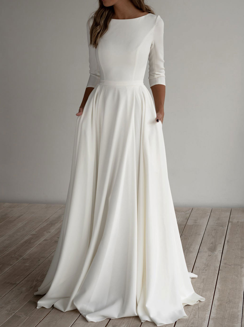 Simple Modest Boho Crepe Chiffon Wedding Dress ET3001