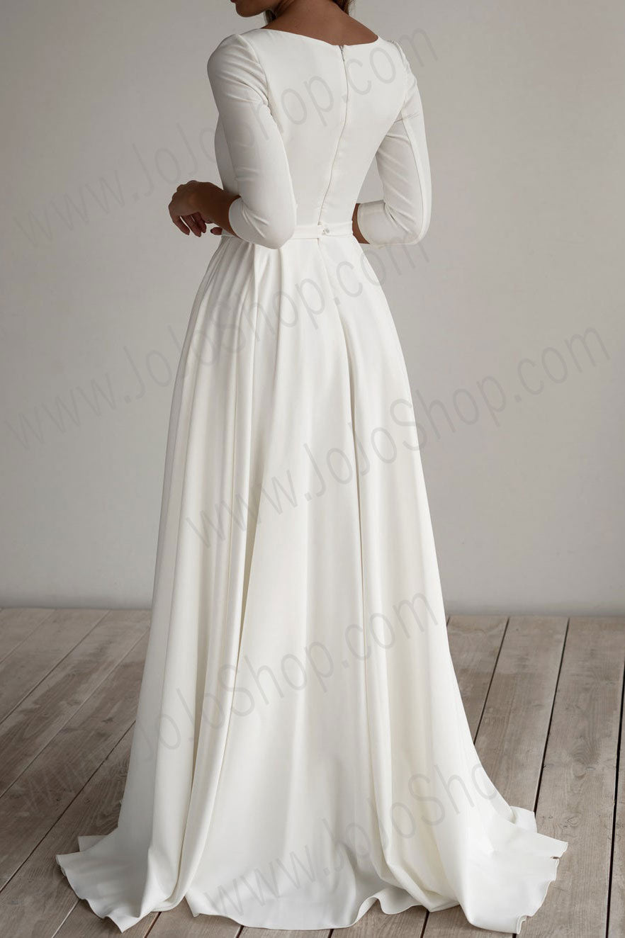 Simple Modest Boho Crepe Chiffon Wedding Dress ET3001