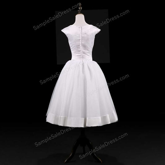 Retro 50s Tea Length Wedding Dress with Satin Top J1004