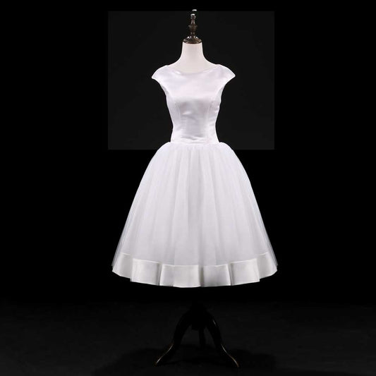 Retro 50s Tea Length Wedding Dress with Satin Top J1004