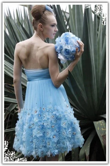 Short Blue Sweet Sixteen Dress with 3D Flowers SA8005