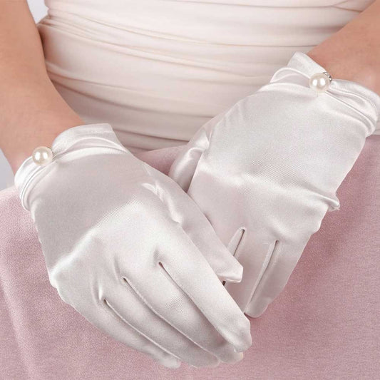 Short Satin Bridal Gloves with Pearl 71012