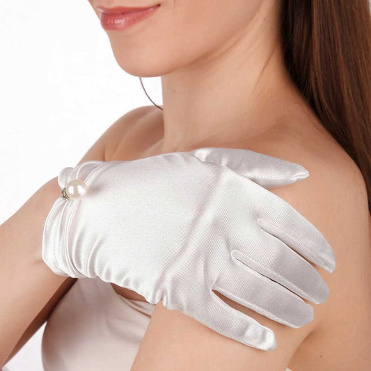 Short Satin Bridal Gloves with Pearl 71012