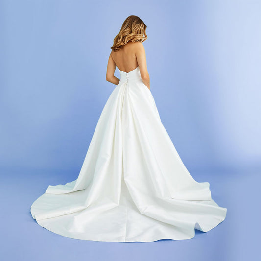 Strapless A-line Satin Wedding Dress with Side Slit