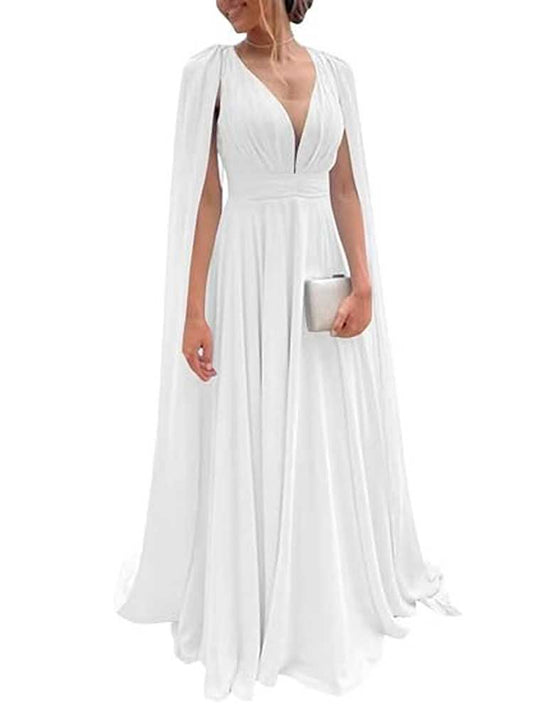 white-chiffon-grecian-wedding-dress-with-cape-xh1070