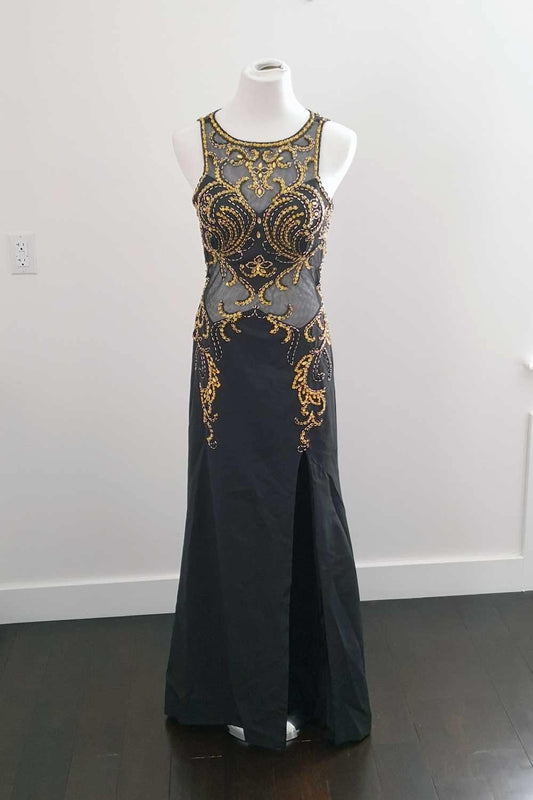 Black Prom Dress with Side Slit and Open Back