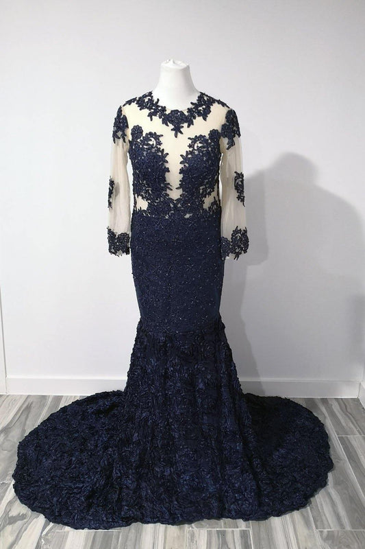 Black Lace Mermaid Prom Dress with long Sleeves