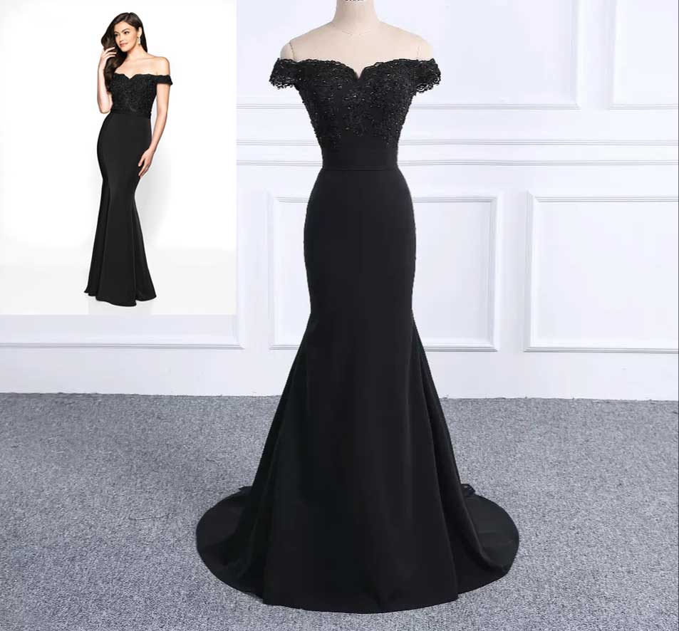 Black Off the Shoulder Bridesmaid Formal Evening Dress XH1027