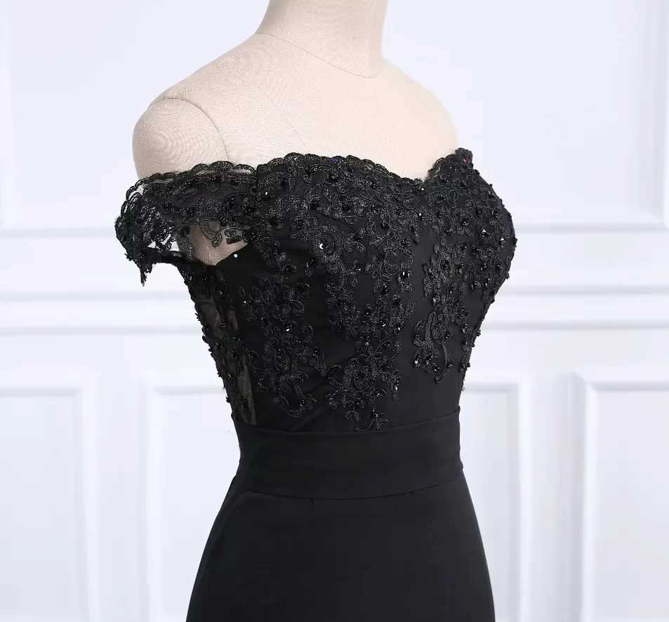 Black Off the Shoulder Bridesmaid Formal Evening Dress XH1027