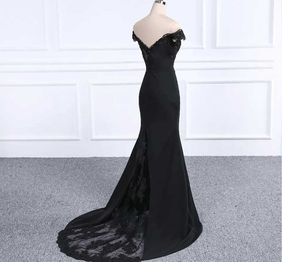 Black Off the Shoulder Bridesmaid Formal Evening Dress XH1027