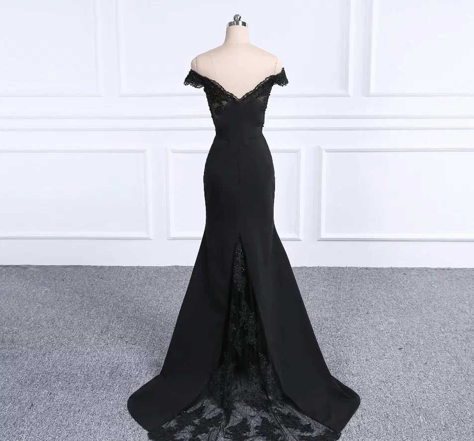 Black Off the Shoulder Bridesmaid Formal Evening Dress XH1027