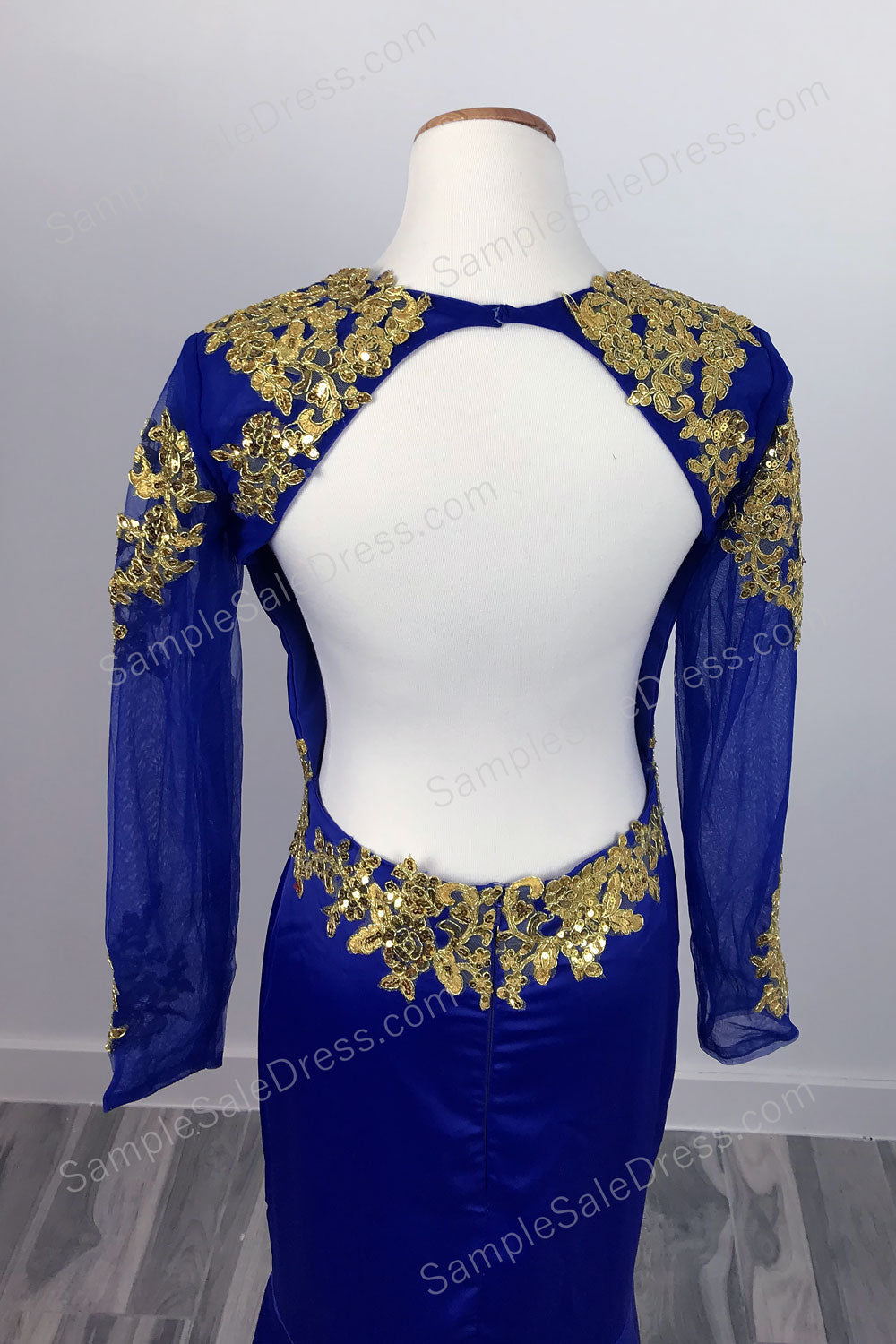 Royal Blue and Gold Mermaid Prom Dress with Open Back