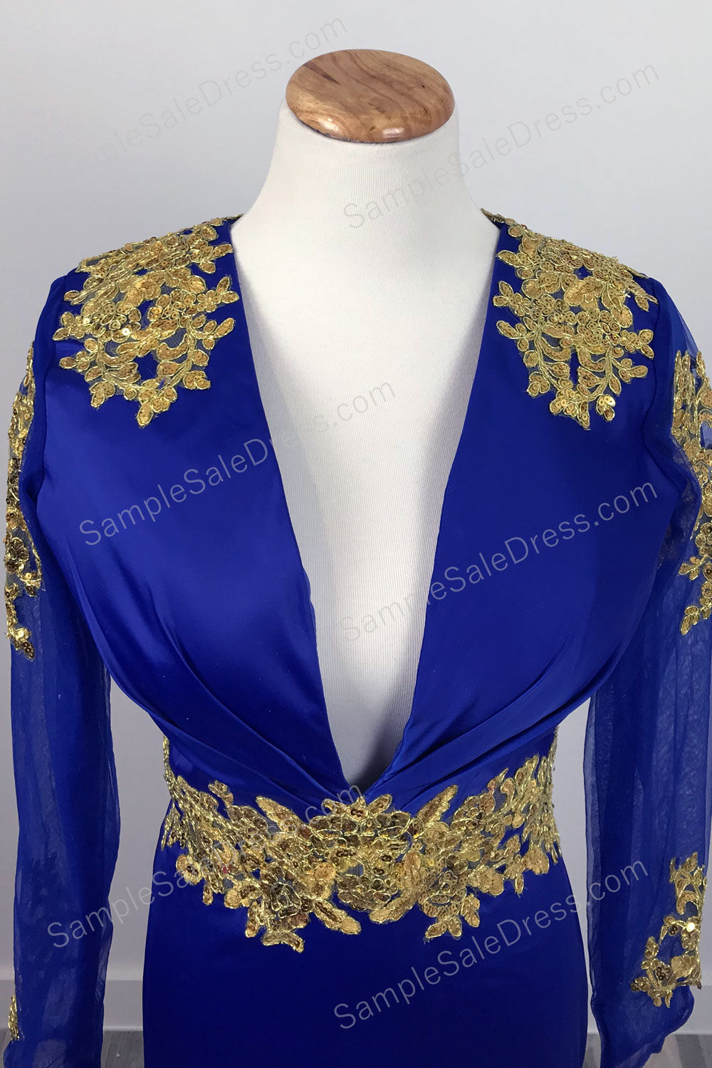 Royal Blue and Gold Mermaid Prom Dress with Open Back