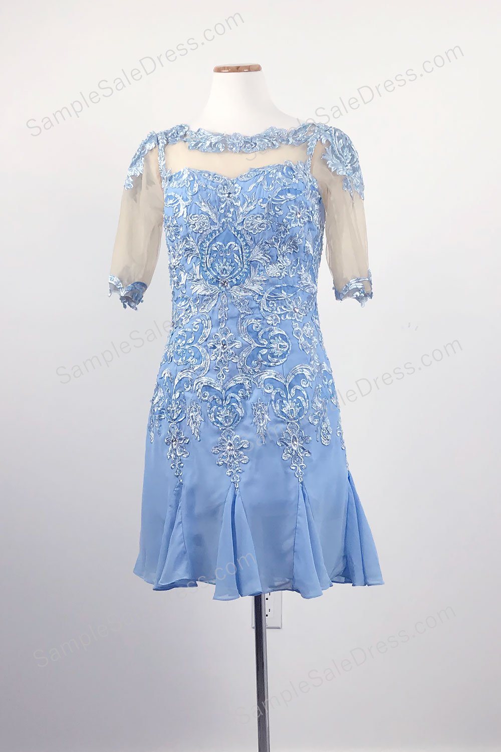 Sky Blue Short Chiffon Lace Mother of Bride Groom Dress XH1014