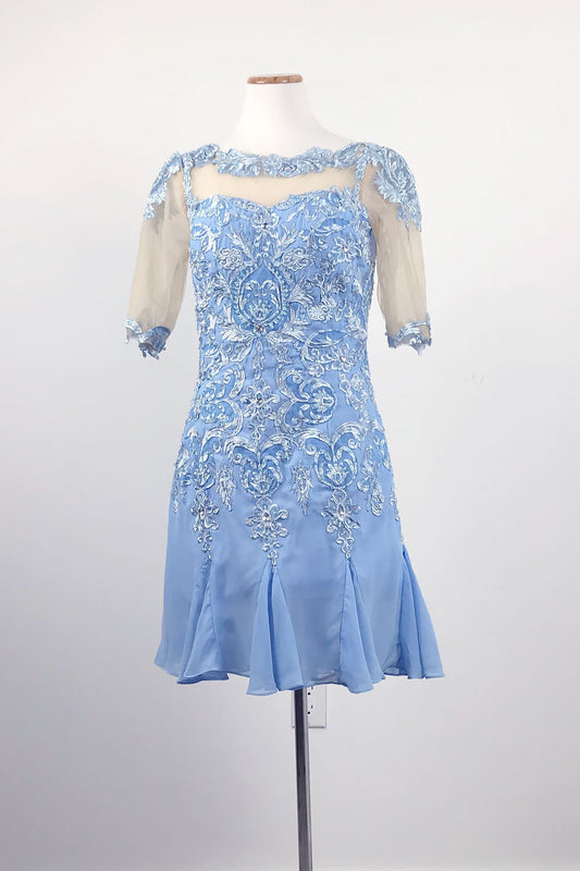 Sky Blue Short Chiffon Lace Mother of Bride Groom Dress XH1014