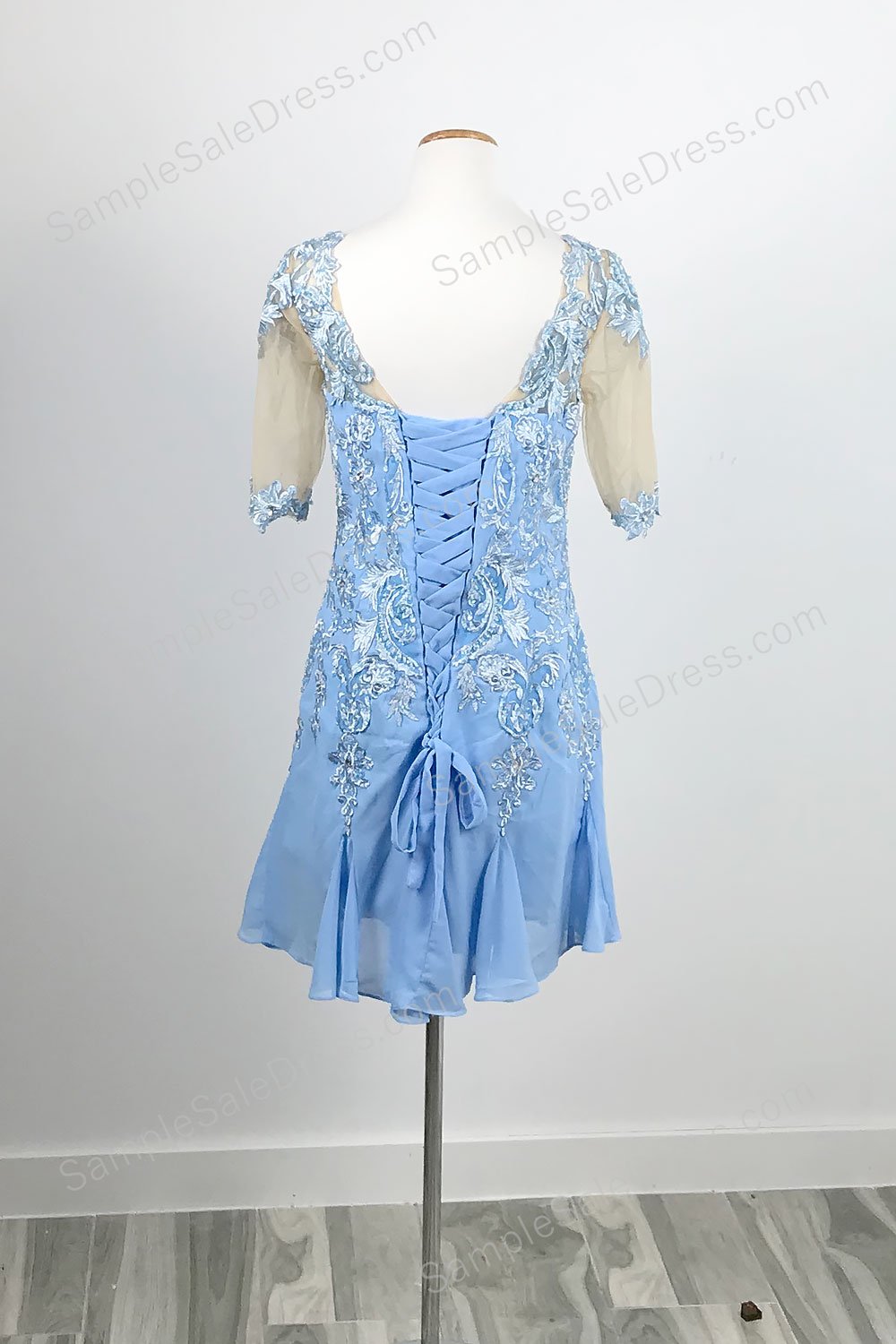 Sky Blue Short Chiffon Lace Mother of Bride Groom Dress XH1014