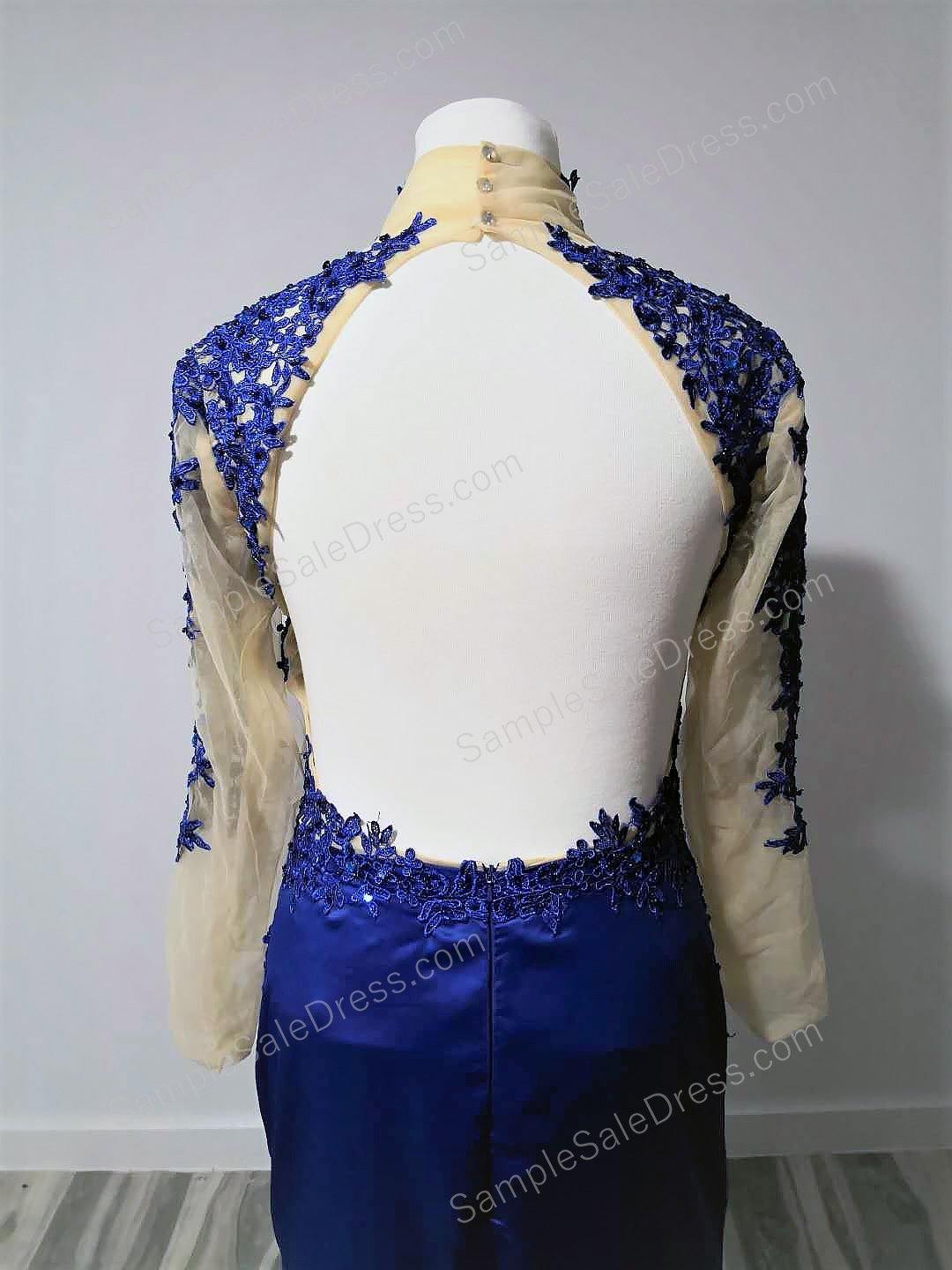 Royal Blue Mermaid Prom Dress with Lace and Open Back