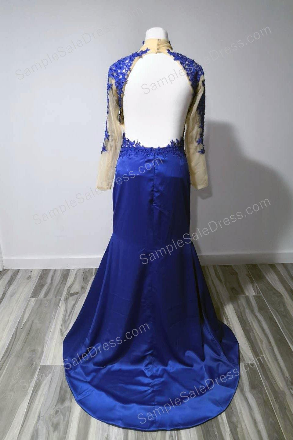 Royal Blue Mermaid Prom Dress with Lace and Open Back