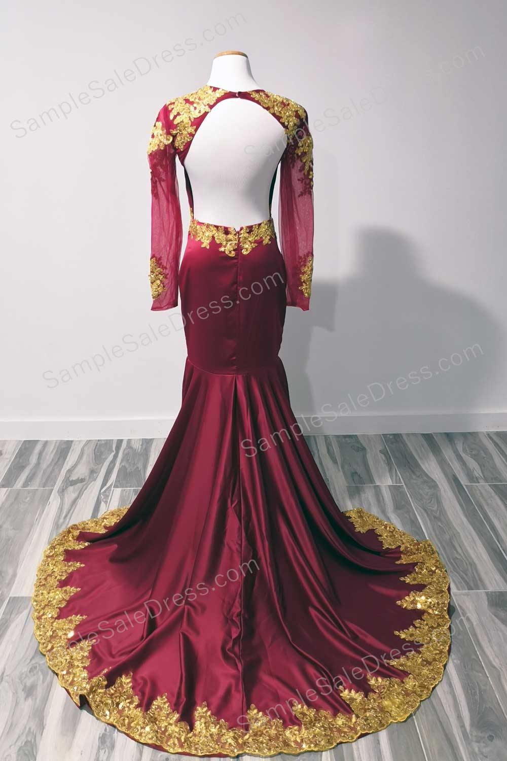 Burgundy and gold mermaid prom dress sale