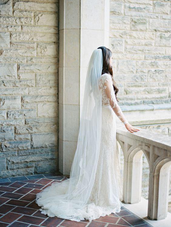 Long Plain Tulle Chapel and Cathedral Length Wedding Veil - Sample Sale Dress 