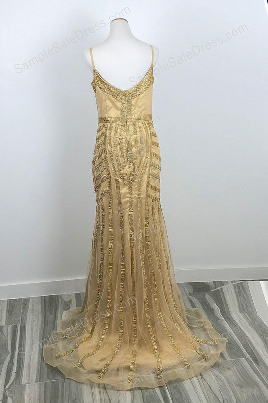 Gold Sparkly Mermaid Formal Prom Evening Dress