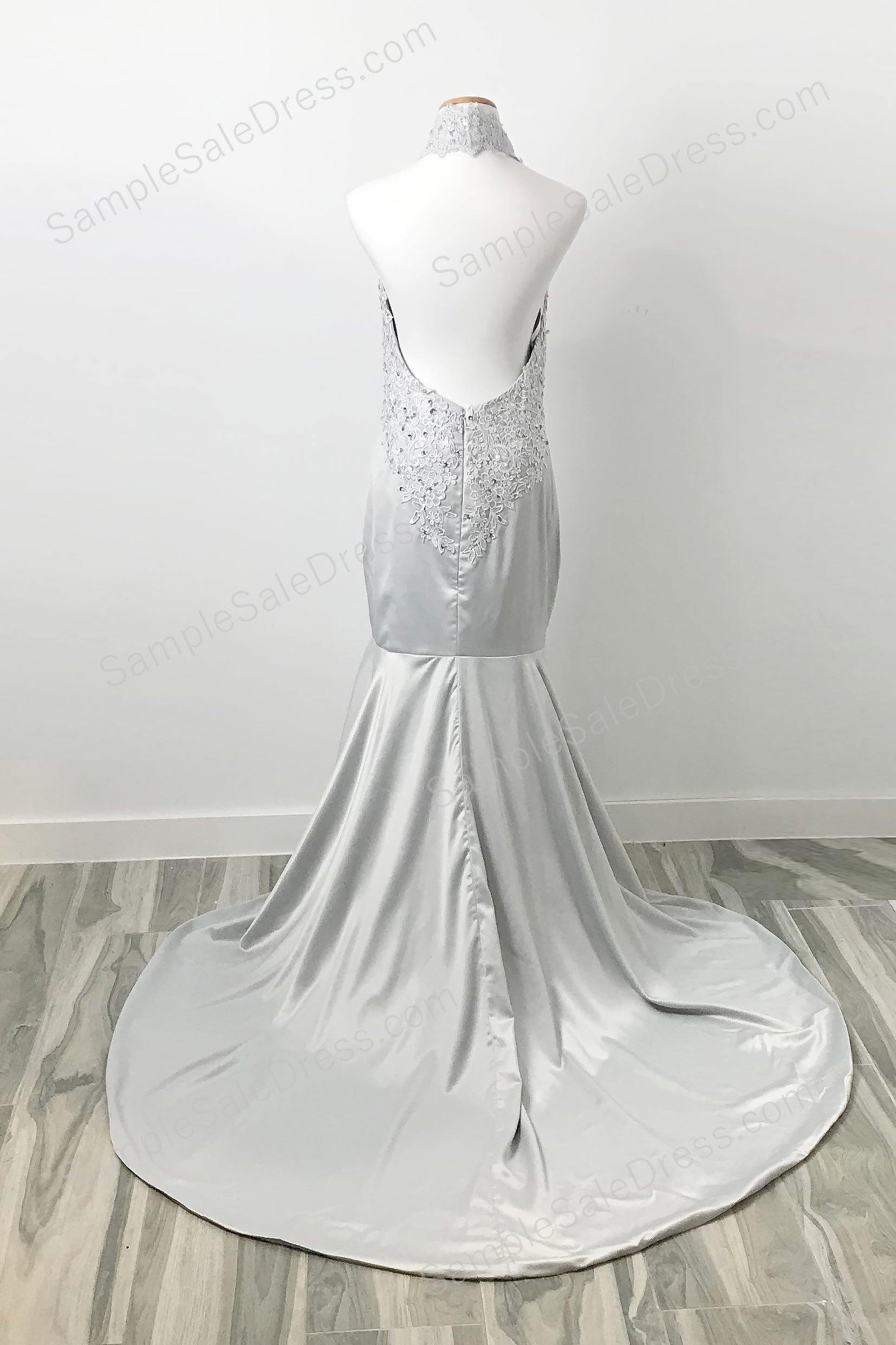 Gray Halter Lace Mermaid Prom Evening Dress XH1013 - Sample Sale Dress 