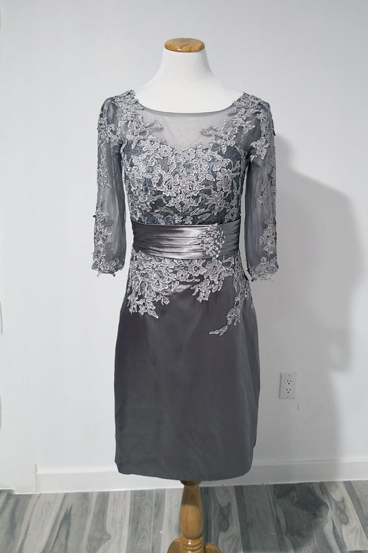 Short Gray Lace Formal Dinner Dress | XH1008 - Sample Sale Dress 