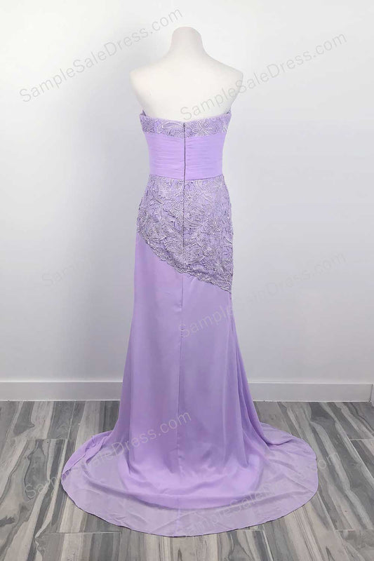 Strapless Lilac Purple Lace Formal Prom Evening Dress XH1030