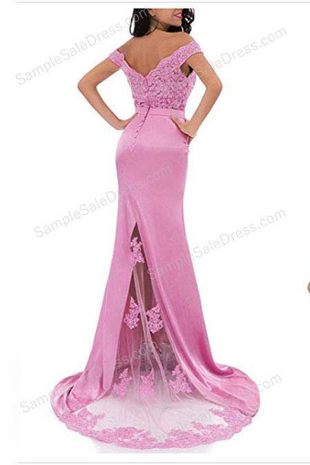 Pink Off the Shoulder Lace Sleek Prom Evening Dress XH1027