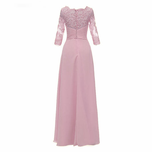 Pink Chiffon Formal Evening Dress with Half Sleeves XH1050