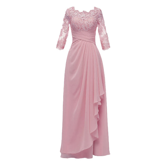 Pink Chiffon Formal Evening Dress with Half Sleeves XH1050