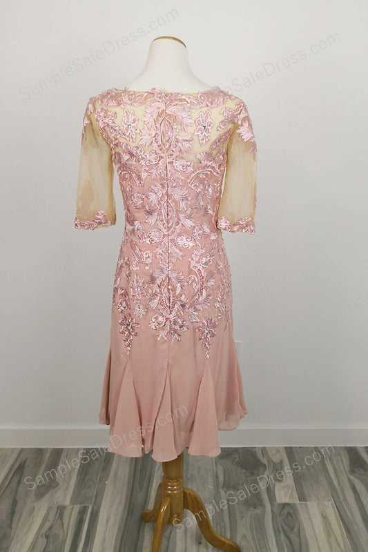 Pink Mother of Bride Groom Dress with Short Sleeves - Sample Sale Dress 